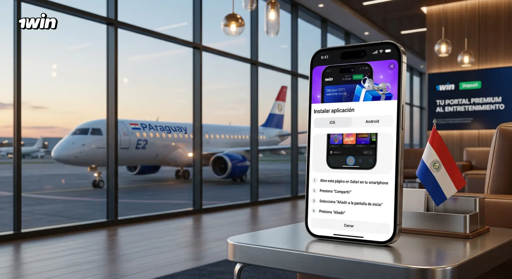 Instalación de 1win como PWA en iPhone desde Safari
